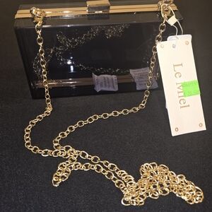 Le Mel Black Acrylic Clutch with Gold Chain